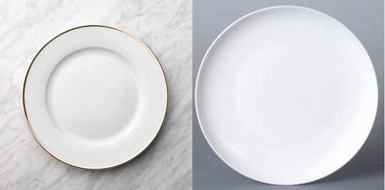 rimmed dinnerware plate (left), coupe plate (right)